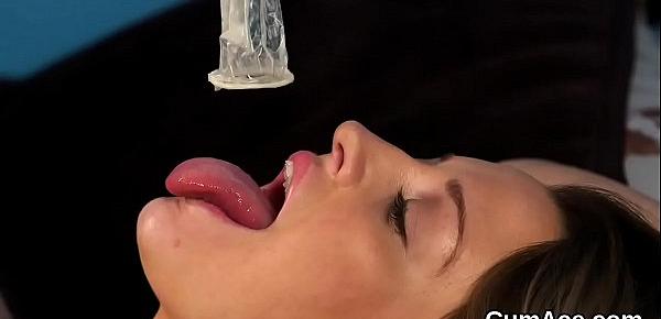  Kinky looker gets cumshot on her face sucking all the semen